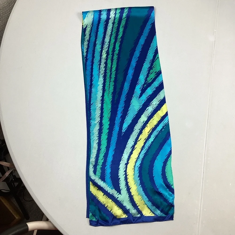 Jones New York Rectangular 100% Silk Scarf Blue Abstract Striped